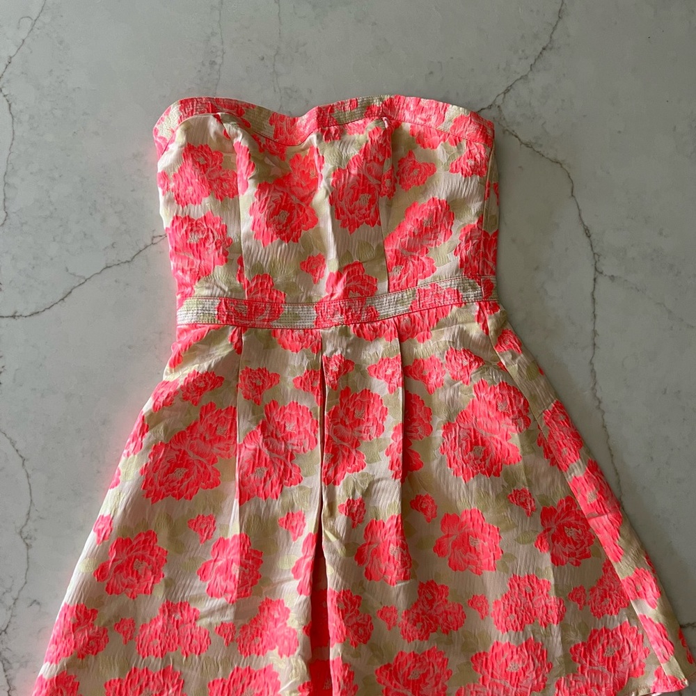 Soieblu pink and cream strapless dress, size S